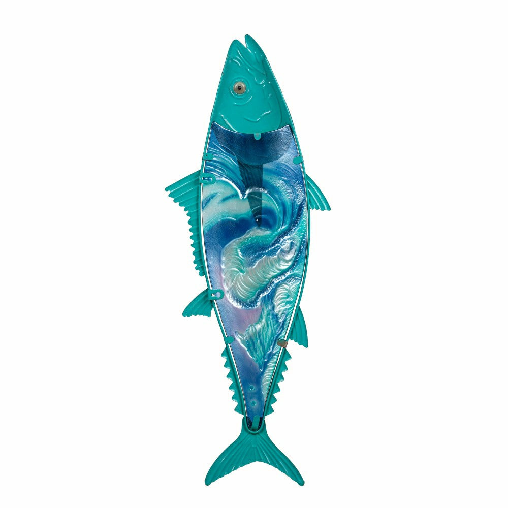 Blue Coastal Outdoor Wall Decor, Metal & Glass, Fish with Metallic Fin | Plow & Hearth