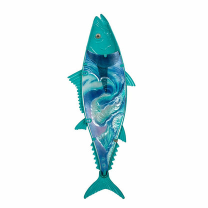 Blue Coastal Outdoor Wall Decor, Metal & Glass, Fish with Metallic Fin | Plow & Hearth