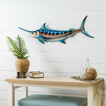Blue Coastal Outdoor Wall Decor, Metal & Glass, Fish with Metallic Fin | Plow & Hearth