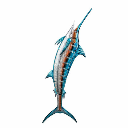 Blue Coastal Outdoor Wall Decor, Metal & Glass, Fish with Metallic Fin | Plow & Hearth