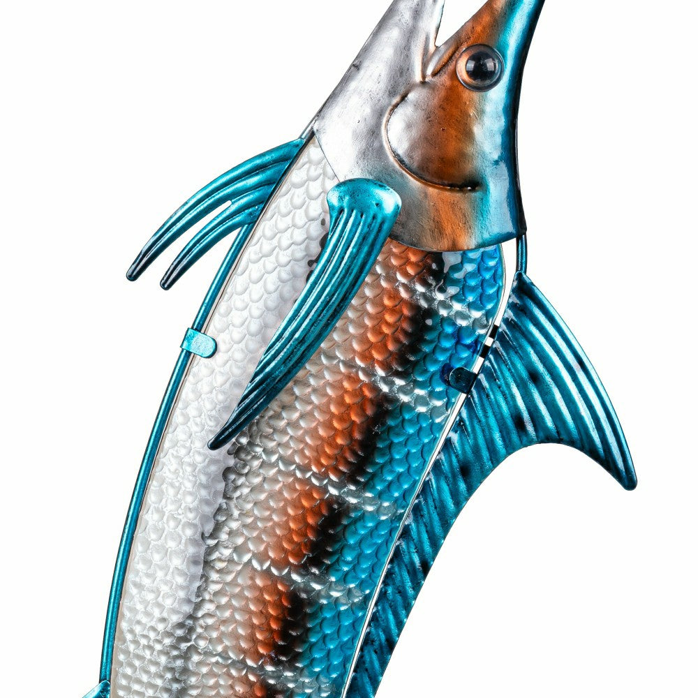 Blue Coastal Outdoor Wall Decor, Metal & Glass, Fish with Metallic Fin | Plow & Hearth
