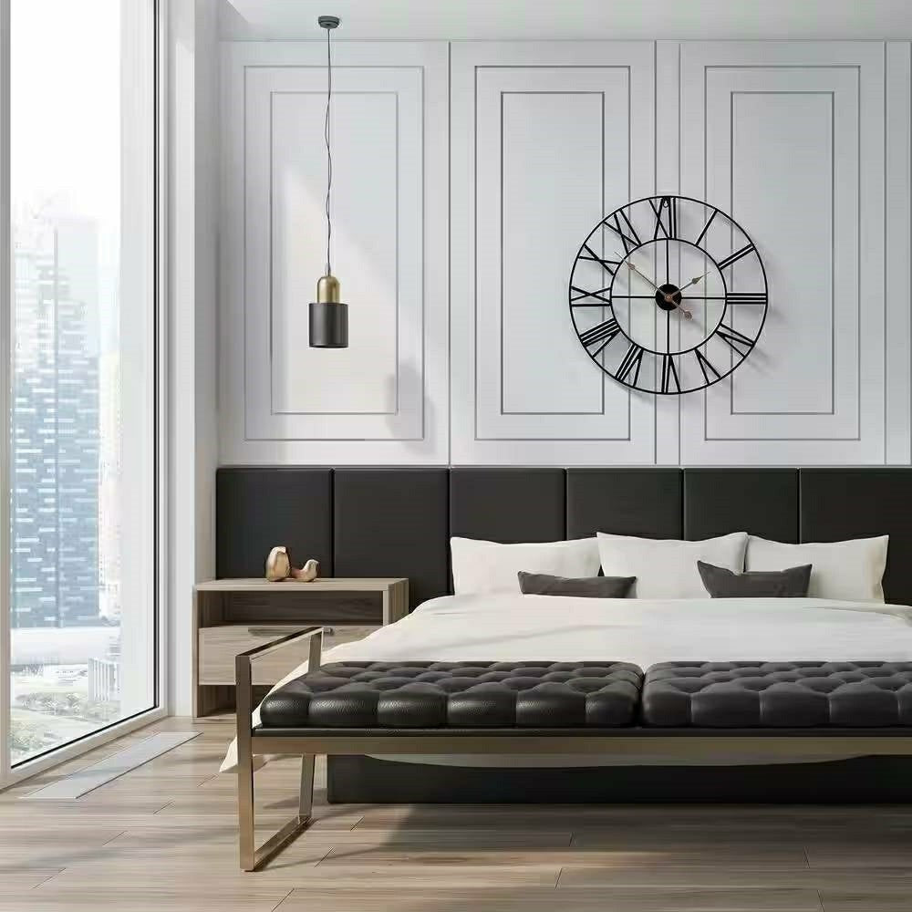 Round 24-inch Black Metal Roman Numeral Wall Clock with Gold Hands | Plow & Hearth