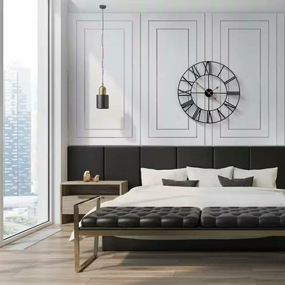 Round 24-inch Black Metal Roman Numeral Wall Clock with Gold Hands | Plow & Hearth