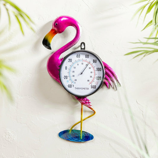Flamingo Palm Beach Metal Outdoor Wall Thermometer, 17" | Plow & Hearth