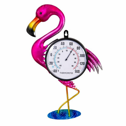 Flamingo Palm Beach Metal Outdoor Wall Thermometer, 17" | Plow & Hearth