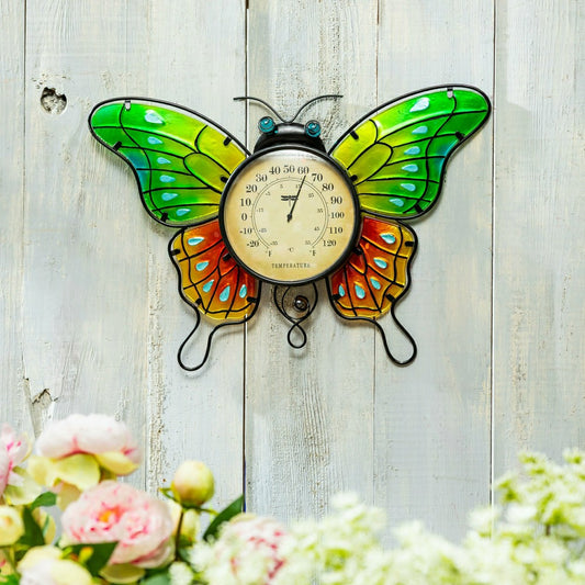 Butterfly Metal Outdoor Wall Thermometer, 18" | Plow & Hearth
