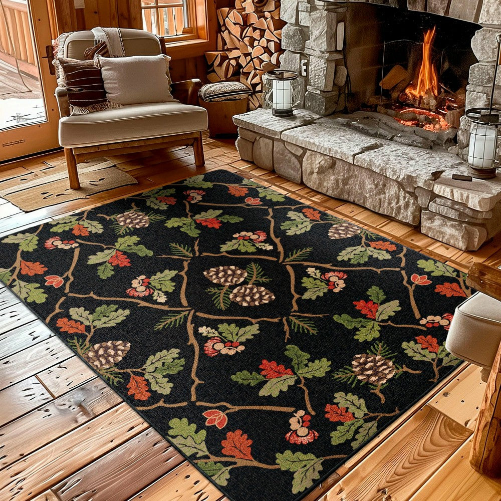 Oakwood Pine Cone and Oak Leaf Rug, 2'8" x 3'10" | Plow & Hearth