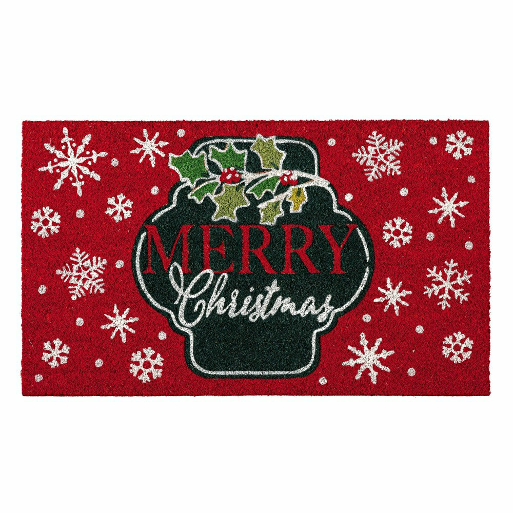 Merry Christmas Floral Pattern Coir Mat | Plow & Hearth
