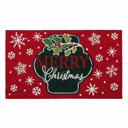 Merry Christmas Floral Pattern Coir Mat | Plow & Hearth