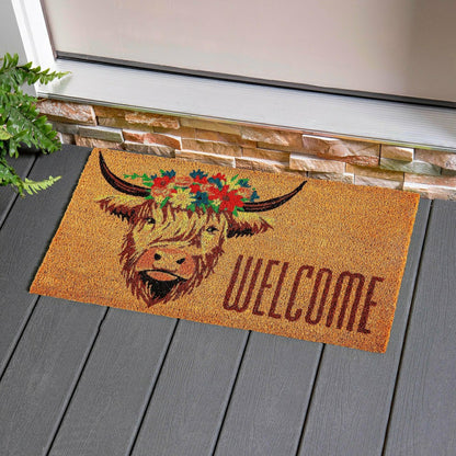 Hillside Pasture Highland Cow Welcome Coir Mat | Plow & Hearth