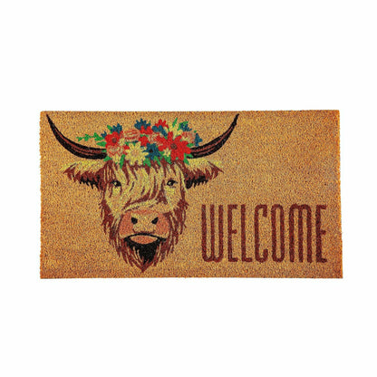 Hillside Pasture Highland Cow Welcome Coir Mat | Plow & Hearth