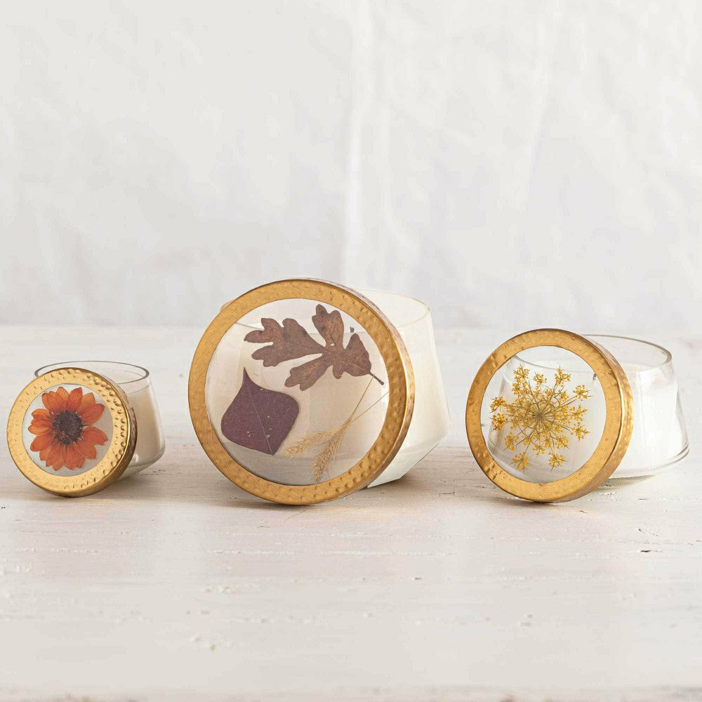 Harvest Pumpkin Large Pressed Floral Candle | Plow & Hearth
