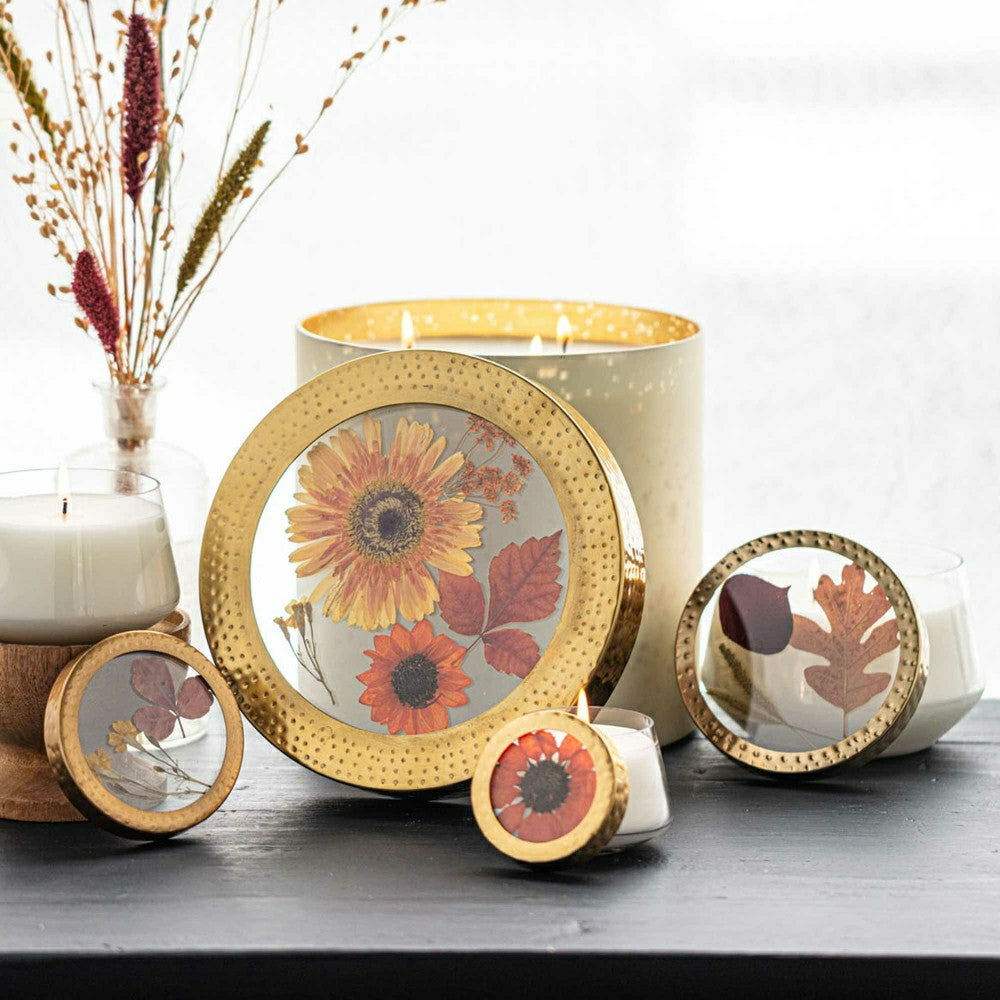 Harvest Pumpkin Large Pressed Floral Candle | Plow & Hearth
