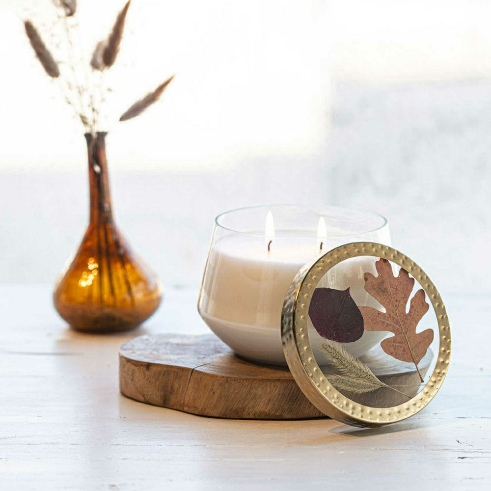 Harvest Pumpkin Large Pressed Floral Candle | Plow & Hearth