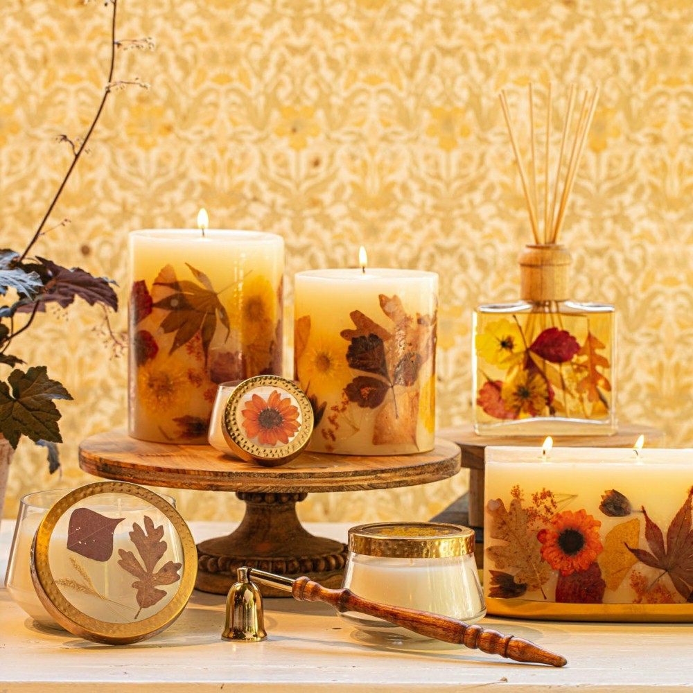 Harvest Pumpkin Large Pressed Floral Candle | Plow & Hearth