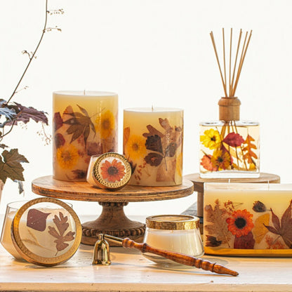 Harvest Pumpkin Large Pressed Floral Candle | Plow & Hearth