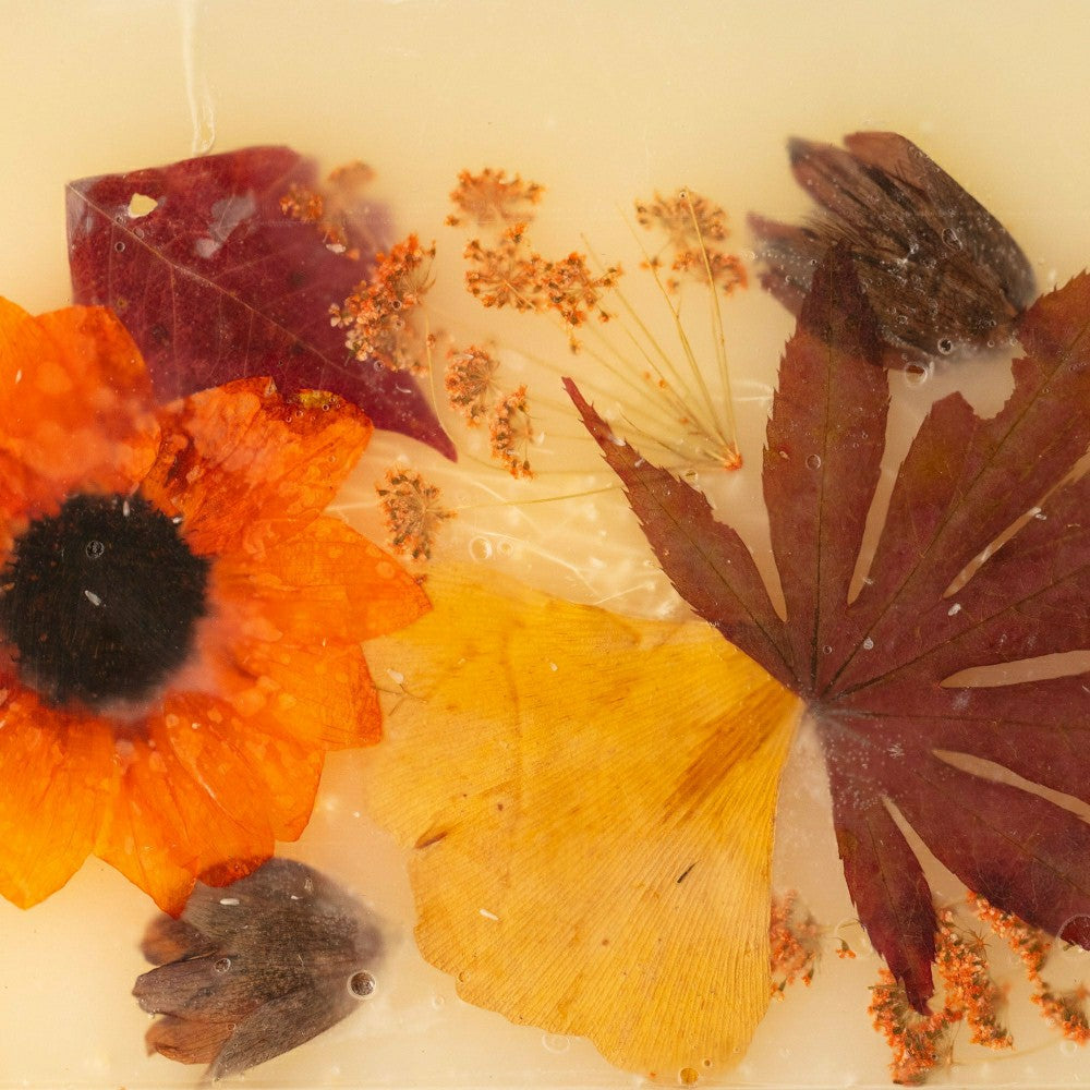 Harvest Pumpkin Large Pressed Floral Candle | Plow & Hearth