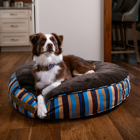 Round Stripe Pet Bed with Fur | Plow & Hearth