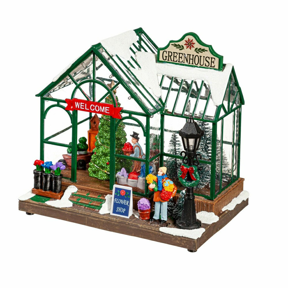 Holly Homestead LED Table Decor Resin Greenhouse with Rotating Tree an | Plow & Hearth
