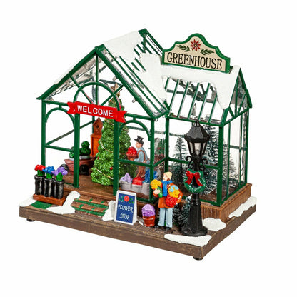 Holly Homestead LED Table Decor Resin Greenhouse with Rotating Tree an | Plow & Hearth