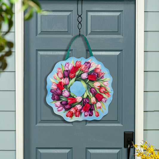 Spring Pink & Patriotic Tulips Wreath Reversible Door Decor | Plow & Hearth
