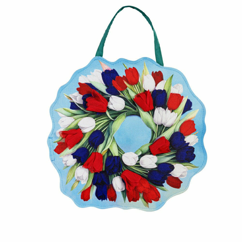 Spring Pink & Patriotic Tulips Wreath Reversible Door Decor | Plow & Hearth