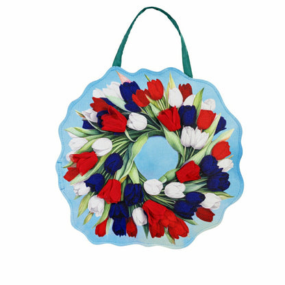 Spring Pink & Patriotic Tulips Wreath Reversible Door Decor | Plow & Hearth