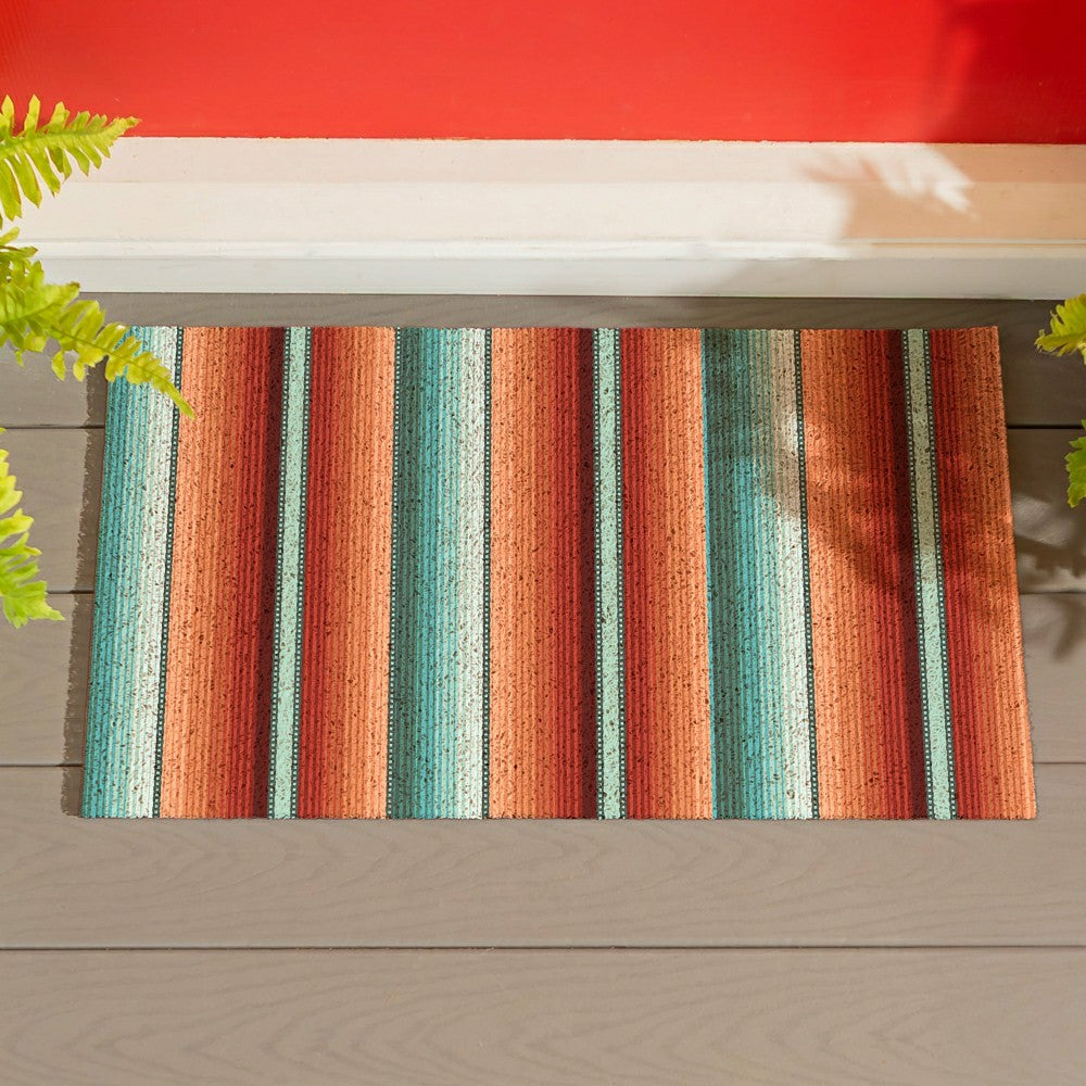 Southwest Pueblo PVC Trapper Mat, Serape Stripe, 28"x16" | Plow & Hearth