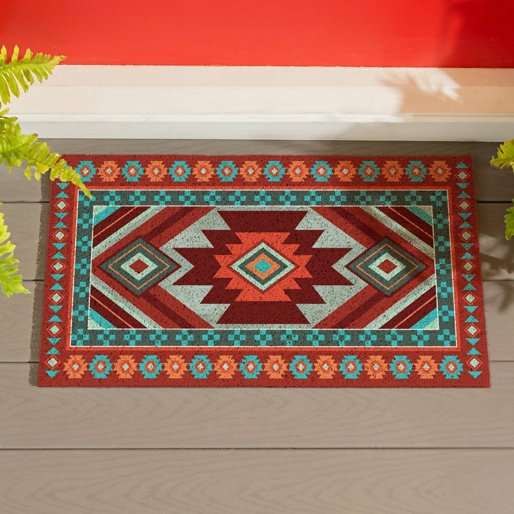 Southwest Pueblo PVC Trapper Mat, Aztec, 28"x16" | Plow & Hearth