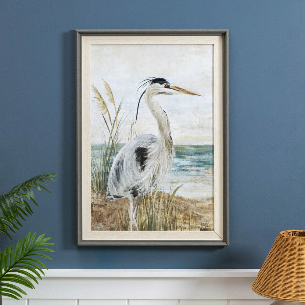 Blue Coastal Hand-Painted Wall Décor, Canvas, Egret, 30" L x 20" H | Plow & Hearth