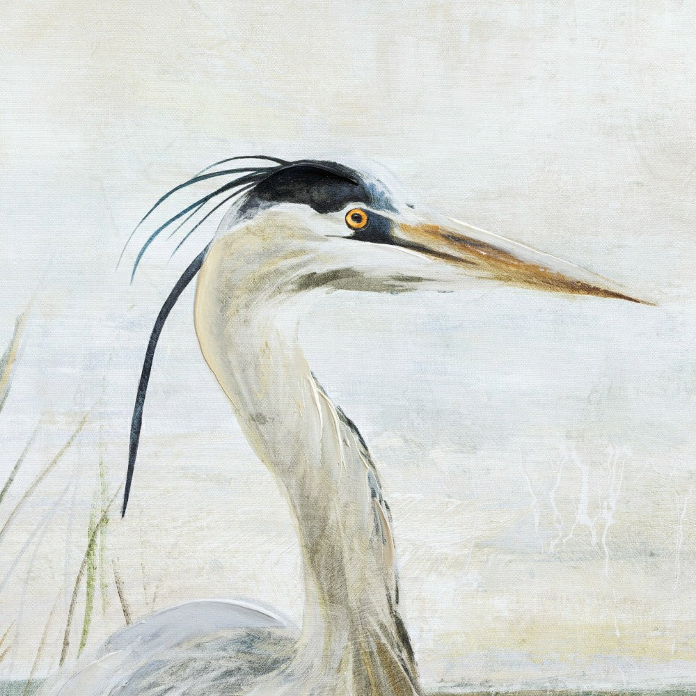 Blue Coastal Hand-Painted Wall Décor, Canvas, Egret, 30" L x 20" H | Plow & Hearth