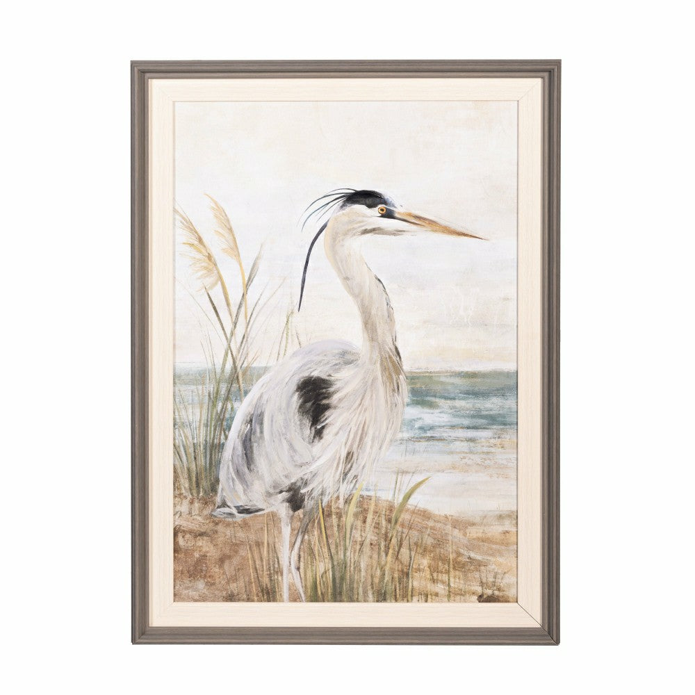 Blue Coastal Hand-Painted Wall Décor, Canvas, Egret, 30" L x 20" H | Plow & Hearth