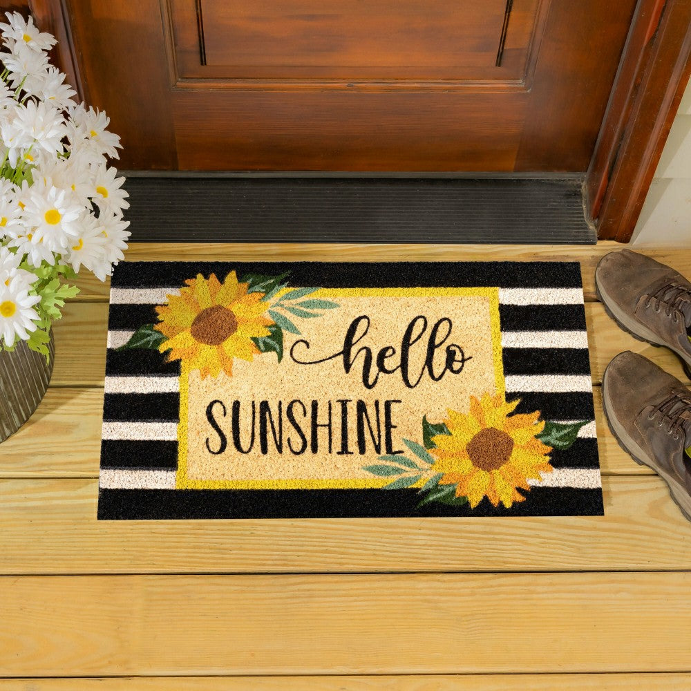 Hello Sunshine Plaid Coir Mat | Plow & Hearth