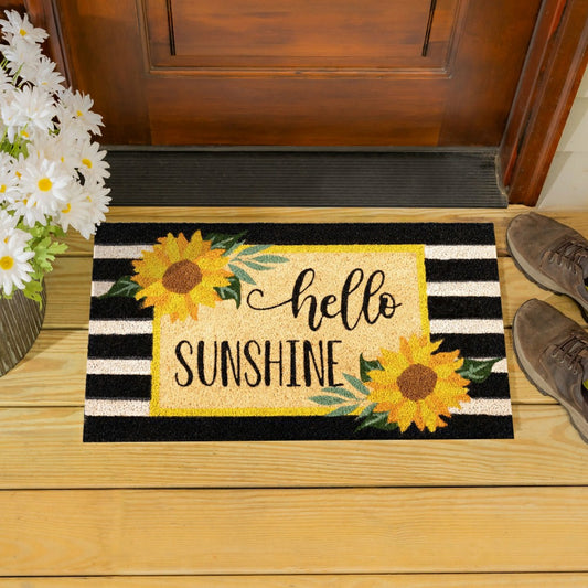 Hello Sunshine Plaid Coir Mat | Plow & Hearth