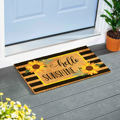 Hello Sunshine Plaid Coir Mat | Plow & Hearth