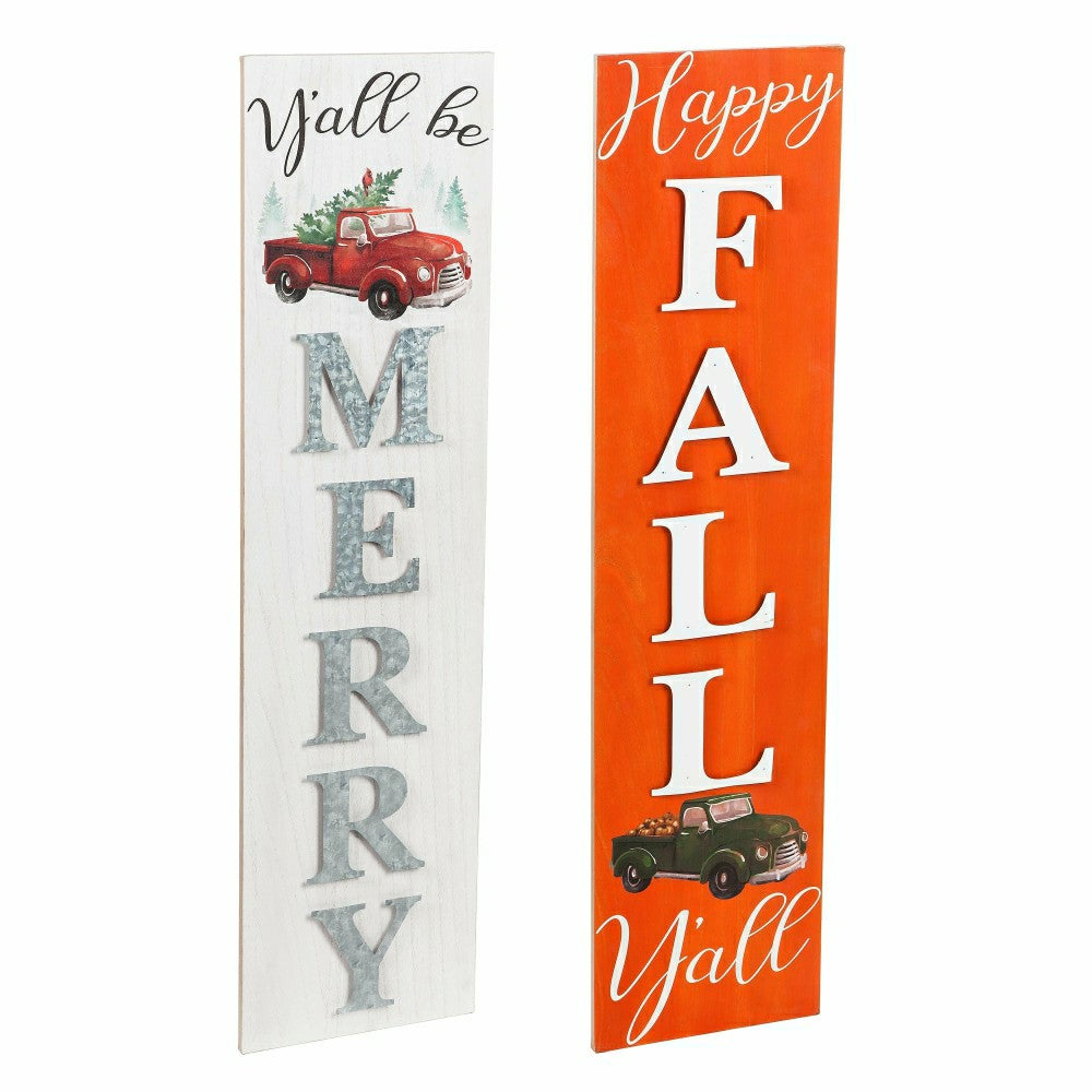 Double-Sided Fall/Holiday Greeting Wooden Standing Porch Leaner | Plow & Hearth