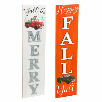 Double-Sided Fall/Holiday Greeting Wooden Standing Porch Leaner | Plow & Hearth