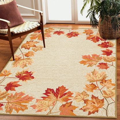 Indoor/Outdoor Falling Leaves Border Rug, 7'6" x 9'6" | Plow & Hearth