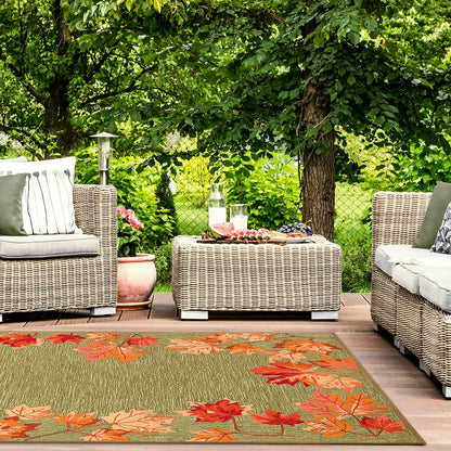 Indoor/Outdoor Falling Leaves Border Rug, 7'6" x 9'6" | Plow & Hearth