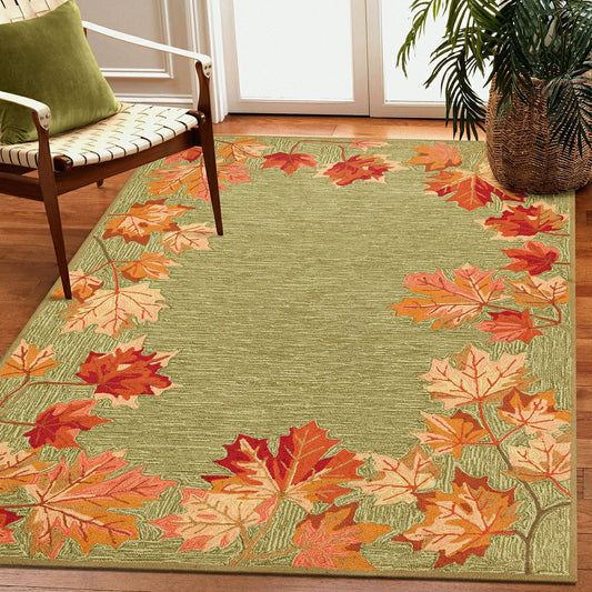 Indoor/Outdoor Falling Leaves Border Rug, 5' x 7'6" | Plow & Hearth