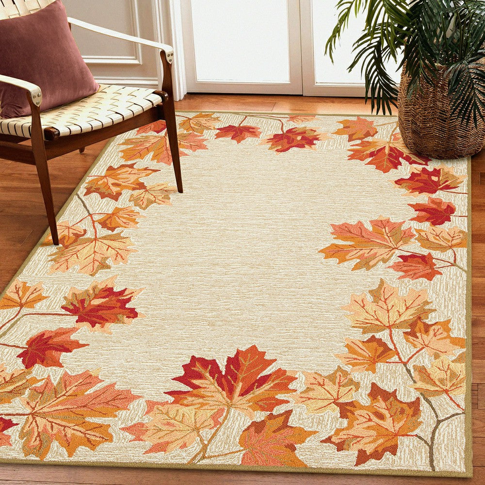 Indoor/Outdoor Falling Leaves Border Rug, 5' x 7'6" | Plow & Hearth