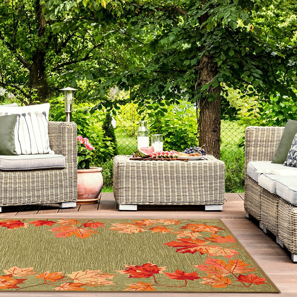 Indoor/Outdoor Falling Leaves Border Rug, 5' x 7'6" | Plow & Hearth