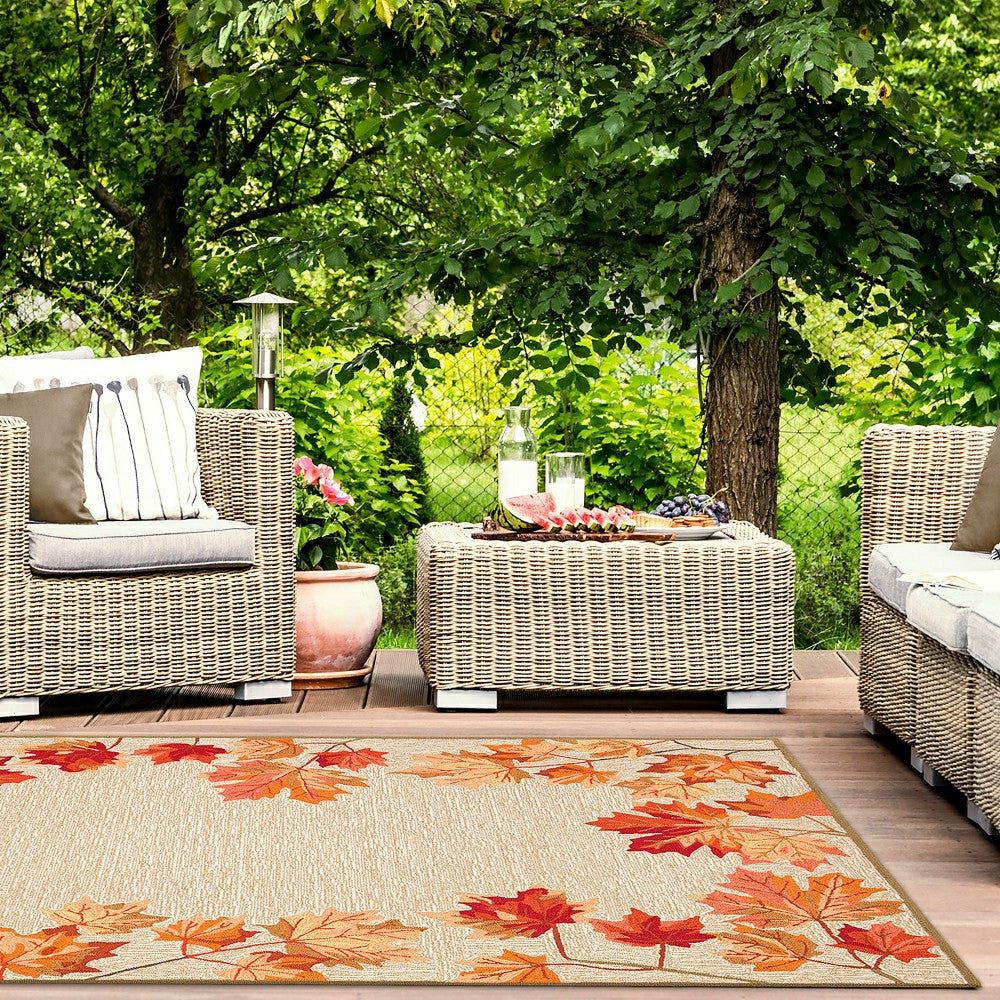 Indoor/Outdoor Falling Leaves Border Rug, 5' x 7'6" | Plow & Hearth