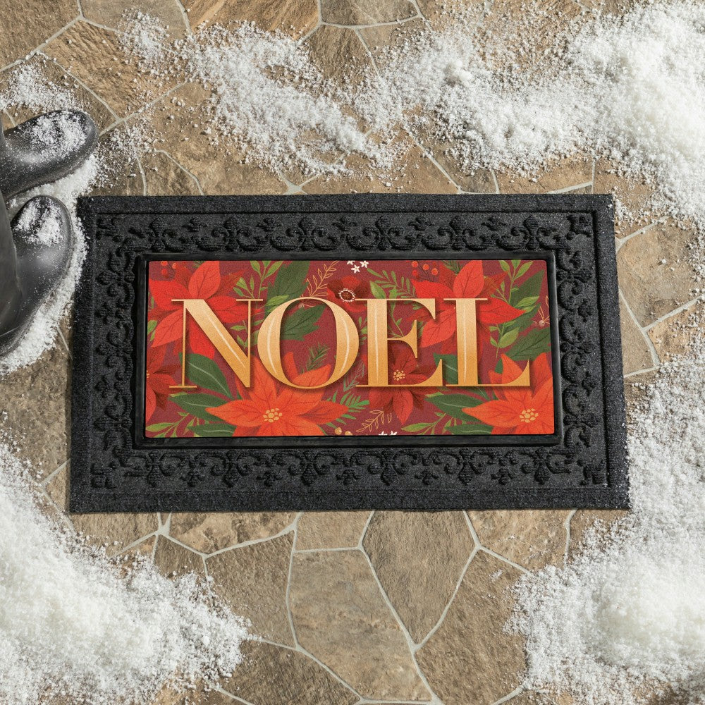 Flocked Coir Sassafras Switch Mat,"NOEL" 22"x10" | Plow & Hearth