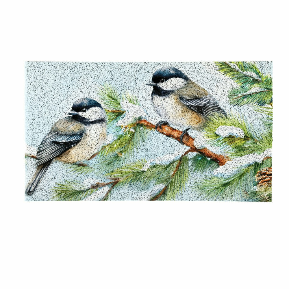 Holiday Poinsettia Chickadees PVC Trapper Mat, 28"x16" | Plow & Hearth