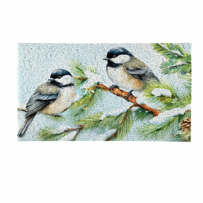 Holiday Poinsettia Chickadees PVC Trapper Mat, 28"x16" | Plow & Hearth
