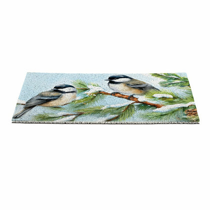 Holiday Poinsettia Chickadees PVC Trapper Mat, 28"x16" | Plow & Hearth