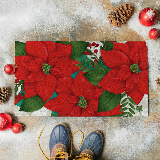 Holiday Poinsettia PVC Trapper Mat, 28"x16" | Plow & Hearth