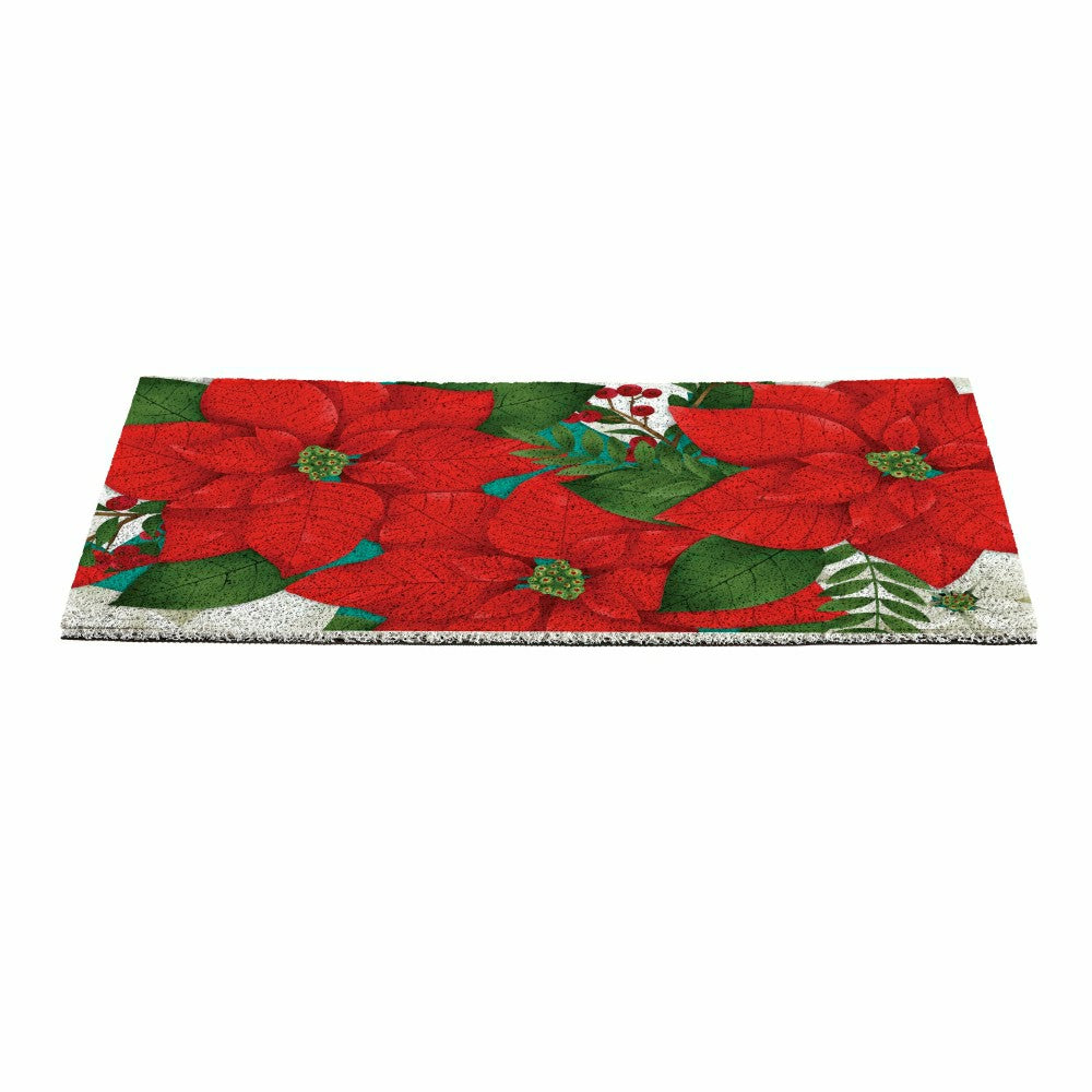 Holiday Poinsettia PVC Trapper Mat, 28"x16" | Plow & Hearth