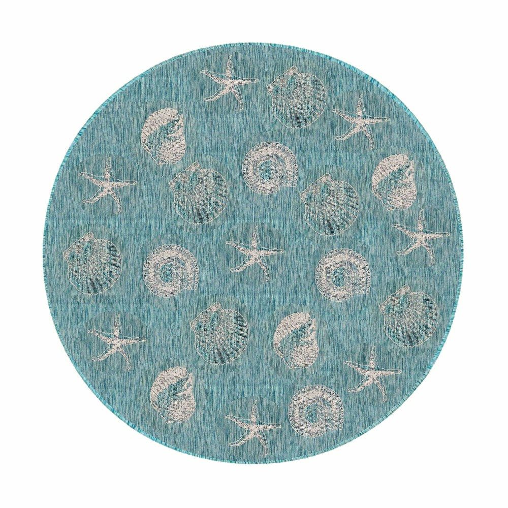 Indoor/Outdoor Textured Shells Polypropylene Rug, 7'10" Round | Plow & Hearth